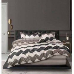 Lenjerie pat dublu 4 piese bumbac satinat – model zig zag, cearșaf normal, LDBS-305