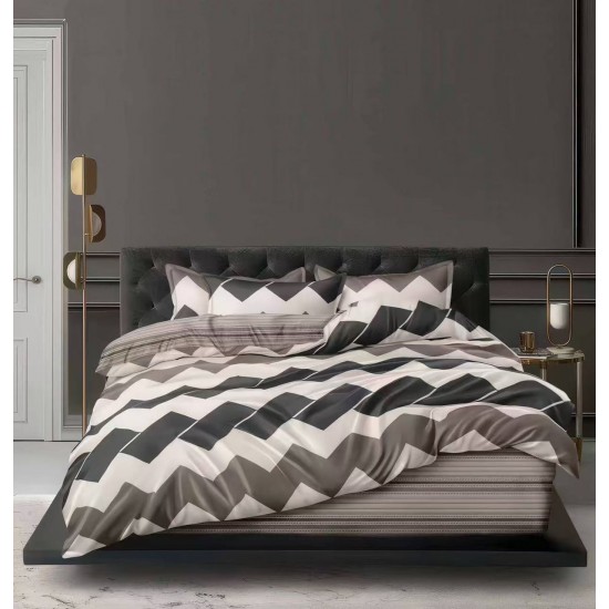 Lenjerie pat dublu 4 piese bumbac satinat – model zig zag, cearșaf normal, LDBS-305 3 lenjerii la 199 lei