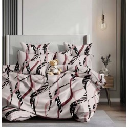 Lenjerie pat dublu 4 piese bumbac satinat – model serpuit, cearșaf normal, LDBS-306