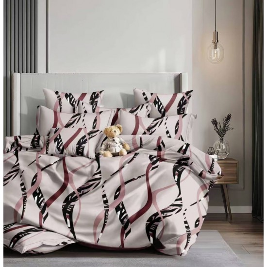 Lenjerie pat dublu 4 piese bumbac satinat – model serpuit, cearșaf normal, LDBS-306 3 lenjerii la 199 lei