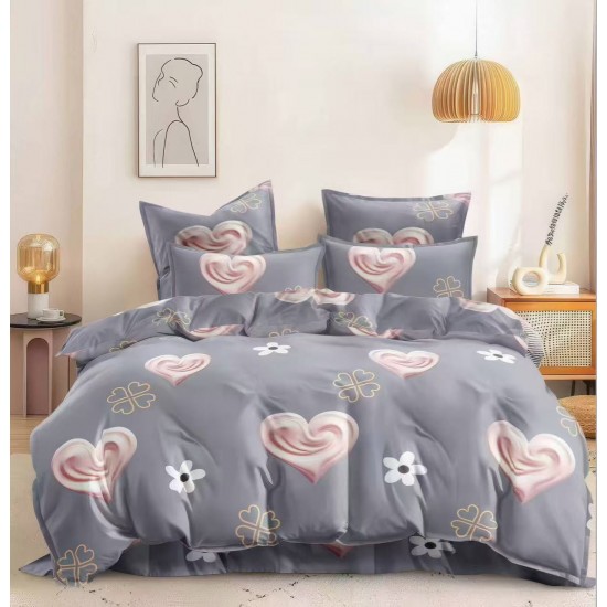 Lenjerie pat dublu 4 piese bumbac satinat – model flori, inimioare, cearșaf normal, LDBS-311 3 lenjerii la 199 lei