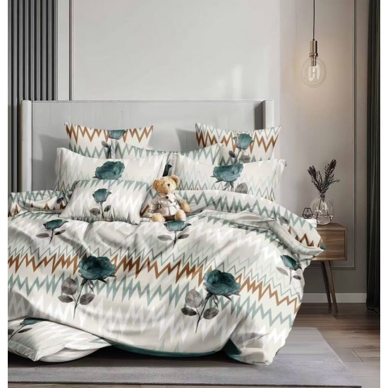 Lenjerie pat dublu 4 piese bumbac satinat – model flori, cearșaf normal, LDBS-315 3 lenjerii la 199 lei