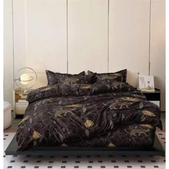 Lenjerie pat dublu 4 piese bumbac satinat – model animal print, cearșaf normal, LDBS-316 3 lenjerii la 199 lei