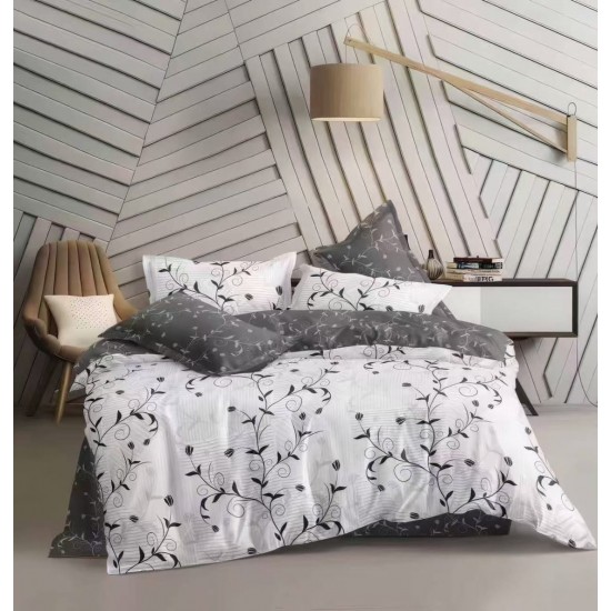 Lenjerie pat dublu 4 piese bumbac satinat – model frunze, cearșaf normal, LDBS-321 3 lenjerii la 199 lei