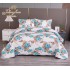 Cuvertura pentru pat dublu cu 2 fete, matlasata, Bumbac Satinat, Alb-Multicolor, flori, OLBS-045