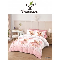 Set Lenjerie de pat din Finet Gros, Cearceaf cu ELASTIC, 6 Piese, Pat 2 Persoane, Roz, ursuleti, LDE-199