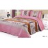 Cuvertura pat dublu, 3 piese, Catifea Matlasata, 230x250cm, plus 2 fete de perna, Roz-Multicolor, flori, CCV-068