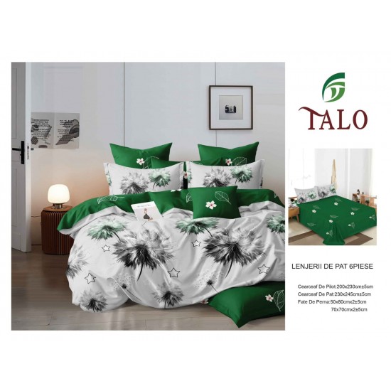 Lenjerie pat dublu finet – set 6 piese cu cearșaf normal - Alb, model flori, OLD-107 Oferta duo bumbac-finet