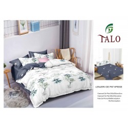 Lenjerie pat dublu finet – set 6 piese cu cearșaf normal - Gri, model flori, OLD-053