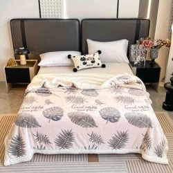 Pătură Cocolino cu blăniță 200x230 cm – moale, călduroasă și premium - Alb, model frunze, PBC-080