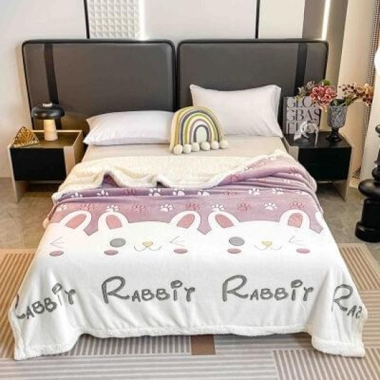 Pătură Cocolino cu blăniță 200x230 cm – moale, călduroasă și premium - Alb, model iepuras, PBC-055 Paturi cu Blanita