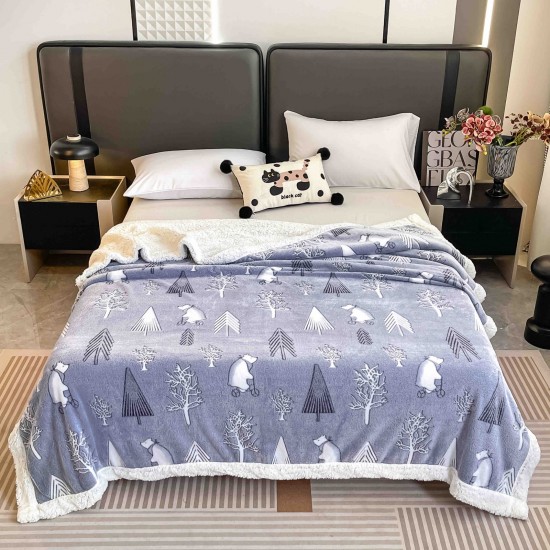 Pătură Cocolino cu blăniță 200x230 cm – moale, călduroasă și premium - Blue, model pomi, PBC-051 Paturi cu Blanita