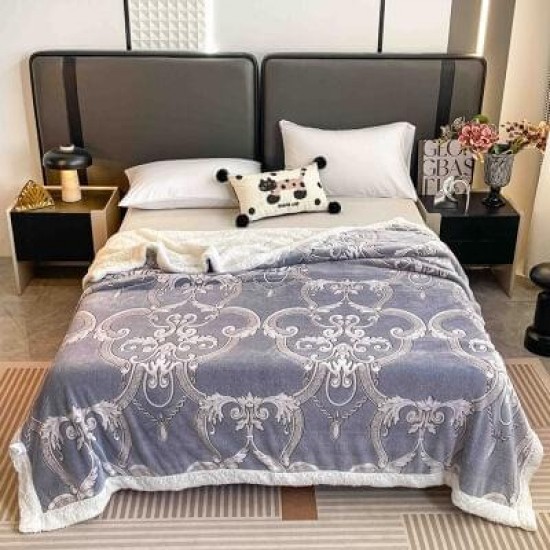 Pătură Cocolino cu blăniță 200x230 cm – moale, călduroasă și premium - Gri, model elegantPBC-050 Paturi cu Blanita