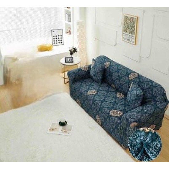 Husă elastică canapea 3 locuri – material premium, protecție și reîmprospătare rapidă, Albastru, model flori, HCM-074 Huse Coltar Canapea si Fotolii