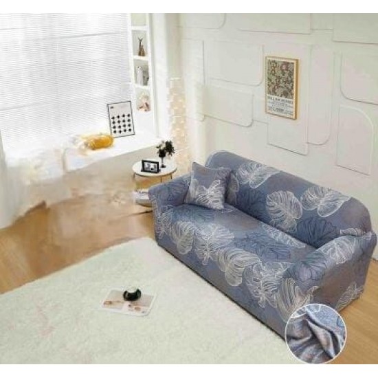 Husă elastică canapea 3 locuri – material premium, protecție și reîmprospătare rapidă, Blue, model frunze, HCM-065 Huse Coltar Canapea si Fotolii
