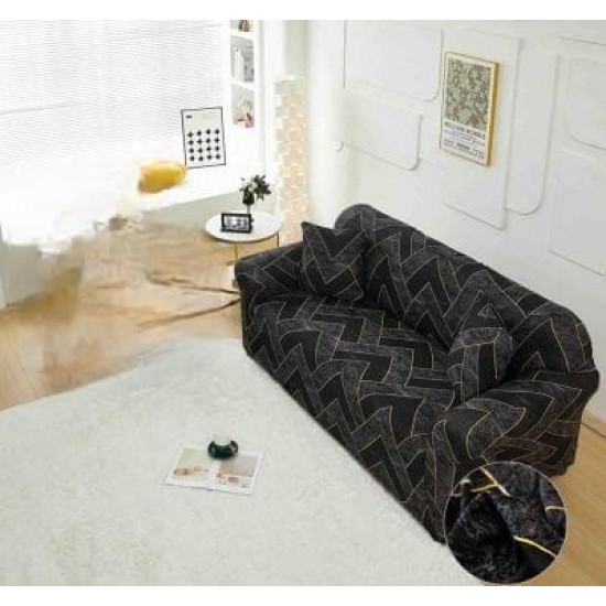 Husă elastică canapea 3 locuri – material premium, protecție și reîmprospătare rapidă, Negru, model zig zag, HCM-024 Huse Coltar Canapea si Fotolii