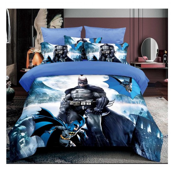 Lenjerie de Pat Finet 6 Piese – Pat Dublu – Bad-Man, Albastru, LCC-063 Lenjerii Pentru Copii cu Desene Animate - Finet 6 piese