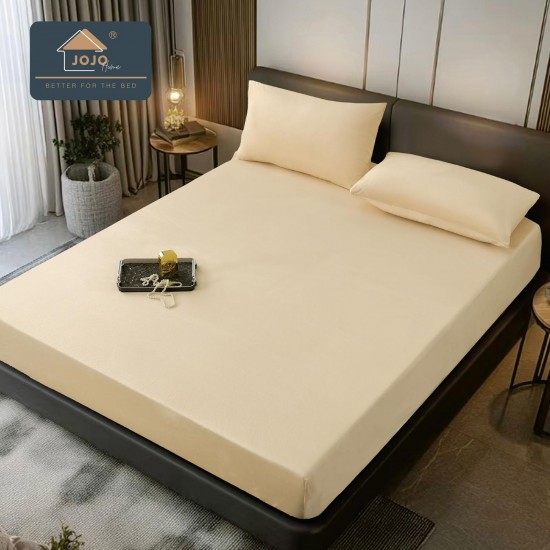 Husă Pat Catifea 180x200 cm + 2 Fețe de Pernă – Elegantă și Confortabilă, Bej deschis, HCP-008 Huse Catifea 180x200cm