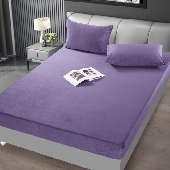 Husă Pat Catifea 180x200 cm + 2 Fețe de Pernă – Elegantă și Confortabilă, Mov, HCP-011 Huse Catifea 180x200cm