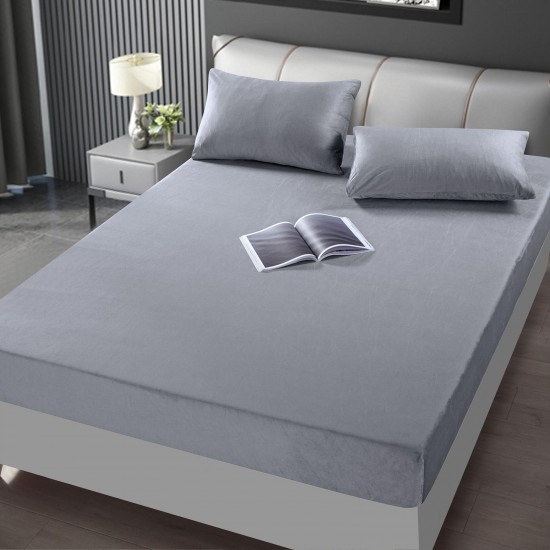 Husă Pat Catifea 180x200 cm + 2 Fețe de Pernă – Elegantă și Confortabilă, Gri deschis, HCP-015 Huse Catifea 180x200cm