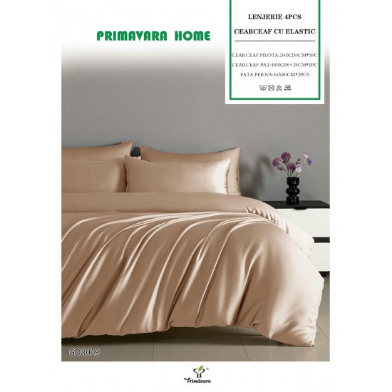 Set Lenjerie Pat Dublu Bumbac Satinat 4 Piese cu Elastic – Bej inchis, LFS-121 Lenjerii Bumbac Satinat Superior