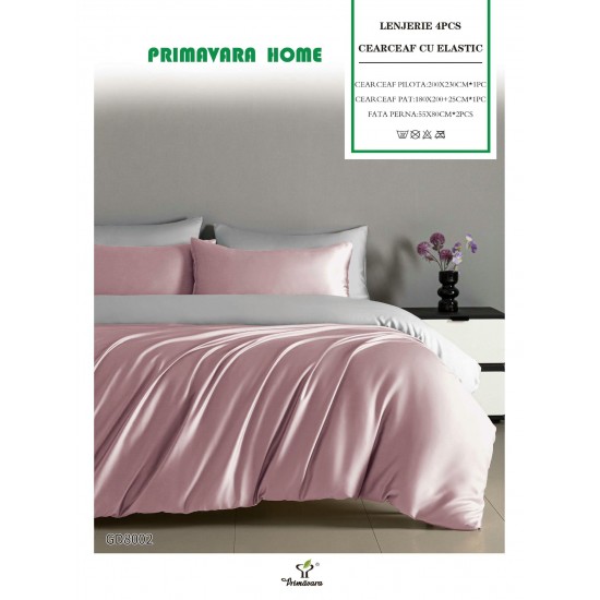 Set Lenjerie Pat Dublu Bumbac Satinat 4 Piese cu Elastic – Roz, LFS-123 Lenjerii Bumbac Satinat Superior