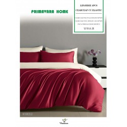 Set Lenjerie Pat Dublu Bumbac Satinat 4 Piese cu Elastic – Bordo, LFS-119