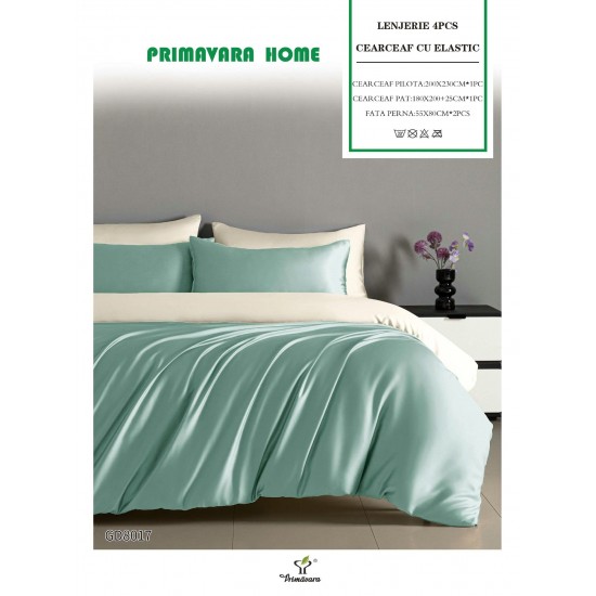 Set Lenjerie Pat Dublu Bumbac Satinat 4 Piese cu Elastic – Vernil, LFS-126 Lenjerii Bumbac Satinat Superior