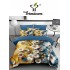 Lenjerie Pat 4 Piese 5D cu Cearșaf Elastic – Model Floral Elegant Galben și Albastru, LFL-044