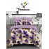 Lenjerie Pat 4 Piese 5D cu Cearșaf Elastic – Model Floral Elegant Crem și Mov, LFL-045