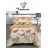 Lenjerie Pat 4 Piese 5D cu Cearșaf Elastic – Model Floral Elegant Crem și Bej, LFL-046