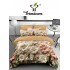 Lenjerie Pat 4 Piese 5D cu Cearșaf Elastic – Model Floral Elegant Alb și Bej, LFL-047