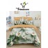 Lenjerie Pat 4 Piese 5D cu Cearșaf Elastic – Model Floral Elegant Verde și Bej, LFL-050