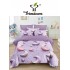 Lenjerie Pat 4 Piese 5D cu Cearșaf Elastic – Model Lună și Stele Lila, LFL-052