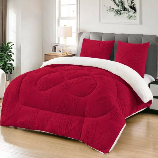 Pilota cu Blană 200x230 cm + 2 Fețe de Pernă – Model Fluturi, Călduroasă și Elegantă, Bordo, PDC-132 Pilote Iarna cu Blana