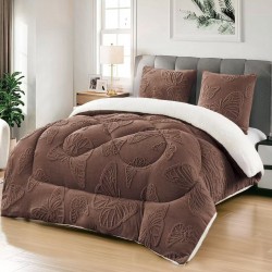 Pilota cu Blană 200x230 cm + 2 Fețe de Pernă – Model Fluturi, Călduroasă și Elegantă, Maro, PDC-046