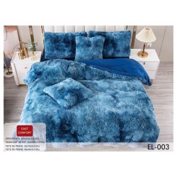 Lenjerie Fluffy Albastru-Alb 6 Piese Pat Dublu – Moale, Călduroasă și Elegantă, LCF-024