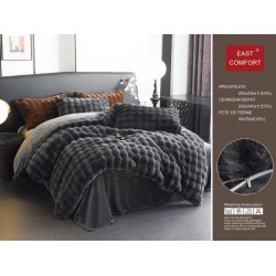 Set Lenjerie Cocolino 4 piese cu blăniță de iepure artificială – Pat dublu, gri inchis, LCE-016