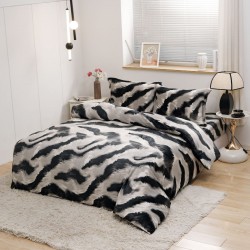 Set Lenjerie Cocolino 4 piese pat dublu cu cearșaf cu elastic – Model animal print Crem-Negru, LEC-008
