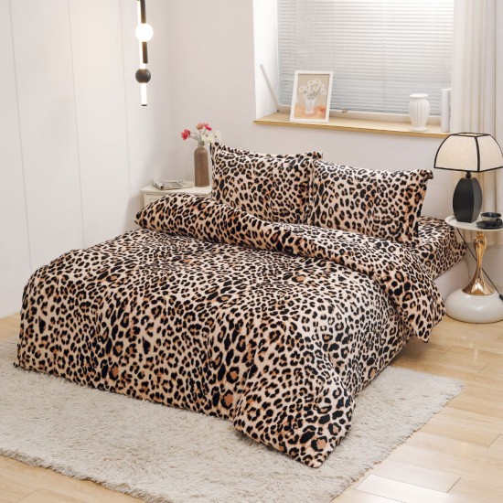 Set Lenjerie Cocolino 4 piese pat dublu cu cearșaf cu elastic – Model Animal print Maro, LEC-021 Lenjerii Cocolino 4 piese cu ELASTIC