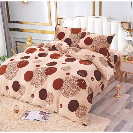 Set Lenjerie Cocolino 4 piese pat dublu cu cearșaf cu elastic – Model cercuri Bej, LEC-031 Lenjerii Cocolino 4 piese cu ELASTIC