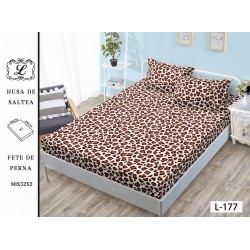 Cearșaf cu Elastic și 2 Fețe de Pernă – Model Animal Print Leopard, Maro-Bej, 180x200 cm, OHT-029