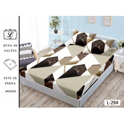 Cearșaf cu Elastic și 2 Fețe de Pernă – Model Geometric cu Imitație Marmură, Maro-Bej, 180x200 cm, OHT-061