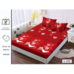 Cearșaf cu Elastic și 2 Fețe de Pernă – Model Inimi Roșii, 180x200 cm, OHT-083