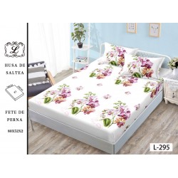 Cearșaf cu Elastic și 2 Fețe de Pernă – Model Floral Orhidee Roz-Lila, 180x200 cm, OHT-066