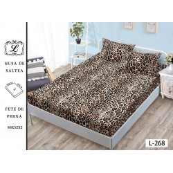 Cearșaf cu Elastic și 2 Fețe de Pernă – Model Animal Print Leopard, Maro-Negru, 180x200 cm, OHT-057