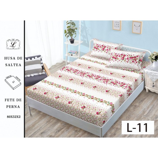 Cearșaf cu Elastic și 2 Fețe de Pernă – Model Floral cu Trandafiri Roz și Verde, 180x200 cm, OHT-050 3 huse la 159 lei