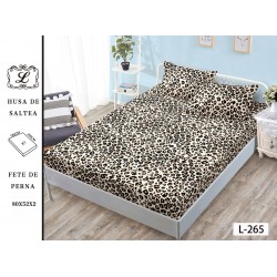 Cearșaf cu Elastic și 2 Fețe de Pernă – Model Animal Print Leopard pe Crem, 180x200 cm, OHT-071