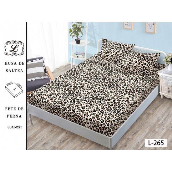 Cearșaf cu Elastic și 2 Fețe de Pernă – Model Animal Print Leopard pe Crem, 180x200 cm, OHT-071 3 huse la 159 lei