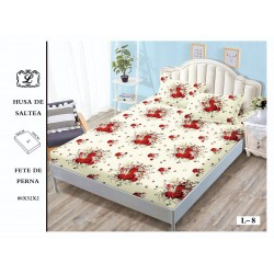Cearșaf cu Elastic și 2 Fețe de Pernă – Model Floral cu Trandafiri Roșii, 180x200 cm, OHT-072